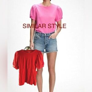 NWT GAP Puff Sleeve Crewneck Tee in Vermillion (Red-Orange)